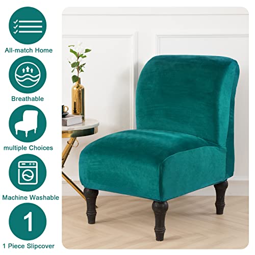 Armless Chair Slipcover, Stretch Velvet Accent Chair Cover For Dining Chair, Removable Wingback Chair Slipcover And Washable Furniture Protector Slipcovers For Wide Back Chairs (Green) #TOP4