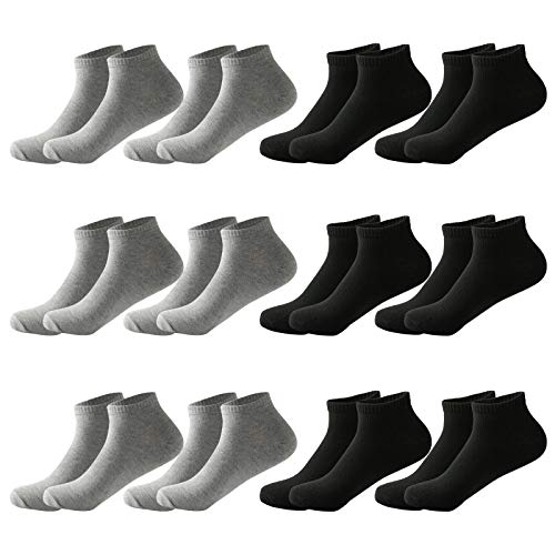 MOCOCITO Calcetines Tobilleros Hombre Mujer, 12 Pares Cortos de Algodón (Negro+Gris, L)
