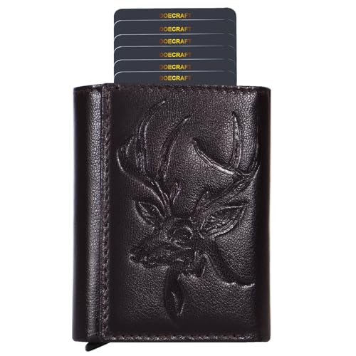 Image of Men's Genuine Leather RFID Wallet | Premium Slim Red Wallet for Men with Deer 3D Print | 8 Card Slots Secure and Durable | Casual Stylish | Formal & Gifting Use, Golden (Brown)