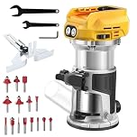 Cordless Power Router Compatible with Dewalt 18V-20V Battery, 800W Brushless Wood Trimmer with 6 Speed, Brushless Router Trimmer, Cordless Wood Trimmer, Straight Guide, 15 Milling Bits and 2 Spanners