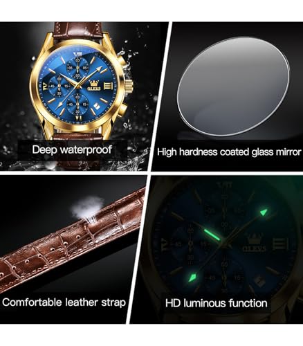 OLEVS Men's Casual Fashion Waterproof Gold Stainless Steel Band Quartz Gold Watches Gifts for Men