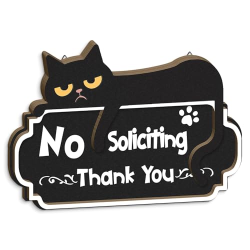 Putuo Decor No Soliciting Door Sign Wooden Wall Hanging Cute Black Cat Entryway Decor For Home Front Door Porch Apartment Office Business Entrance