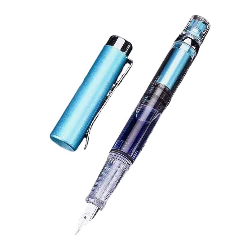 Stylo-plume à piston anti-panne d'encre transparent avec pointe EF