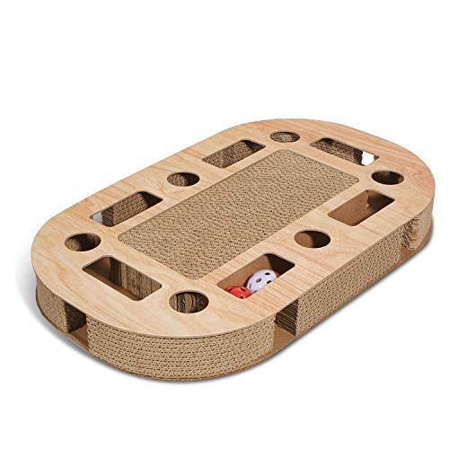 Supremery Katzenspielplatz 52x31x5,5cm mit integrierter Kratzpappe XXL Katzenspielzeug Kratzmöbel Kratzbrett aus Wellpappe für Katzen mit Spielball Cover