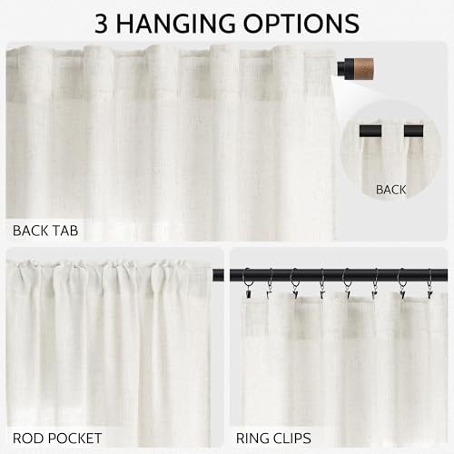 Image of Nanspring Linen Curtains 84 Inch for Living Room Back Tab Neutral Linen