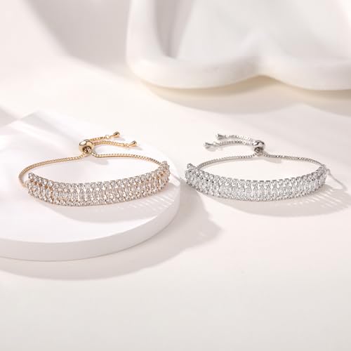 18K Gold Plated Tennis Bracelet for Women with Sparkling Zirconia Stones, Adjustable Size, Elegant Gift for Wedding, Party, Mom, Wife, Girlfrined, Birthay, Chrismas, Valentine's Day3