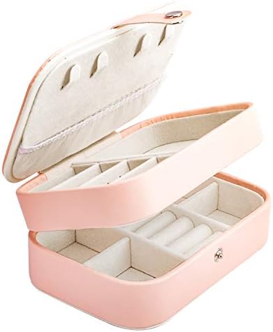 Jewellery Box Mirrored Jewellery Boxes Organiser for Women Small Travel Jewelry Storage Case for Rings Earrings Necklace Bracelets Faux Leather Jewellery gift boxes for women-Orange Pink