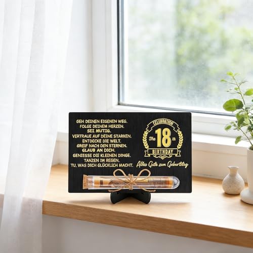 MVOLEGDE Geldgeschenk 18.Geburtstag für Mädchen Junge,Schwarz-Gold Holzkarte Geburtstag,Geburtstagskarte 18. Geburtstag Junge mit Reagenzglas,Schnur Ständer Umschlägen,für Mädchen Junge(Schwarzgold)