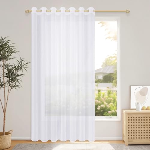 CUTEWIND Lindas Cortinas de Salon Modernas Blancas 1 Pieza 228x228 CM Ultra Ancho Cortina Dormitorio Juvenil Translucidas Visillo con Ojales Decoración de Ventana Habitacion Comedor