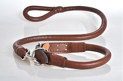 Leather Handmade Short Dog Leash and Collar Set Traffic Dog Leash Medium/Large 100Lb Dogs (Red brown)