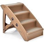 Maxmass Folding Dog Steps, Portable Pet Stairs with Non-slip Footpads, Comfortable Felt and Adorable Pattern, Access Pet Ladder Ramp for High Bed, Couch and Sofa (Coffee)