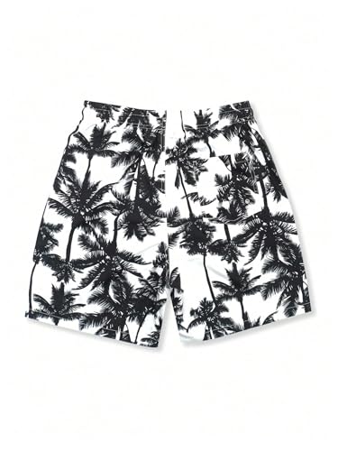 WDIRARA Men's Tropical Print Hawaiian Swim Trunks Drawstring Waist Summer Beach Swim Shorts2
