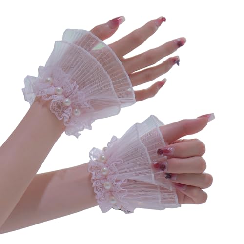 韓国ファッションレースパールハンドスリーブ通気性手首カフス装飾カフスカバーコスプレやイブニングウェア用エレガントレーススリーブ結婚式の写真撮影用