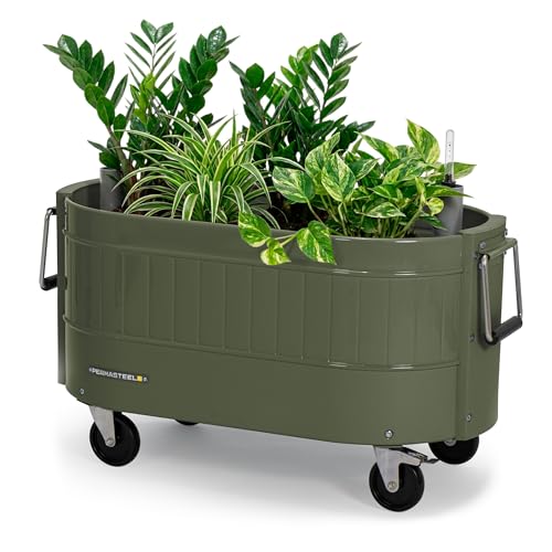 Permasteel Self-Watering Garden Bed Rolling Planter for Vegetables Flowers Herbs and Fruit Outdoor Indoor Caster Wheels Army Green