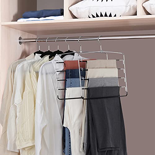 Pants Hangers 4 Pieces, Swing Arm Trousers Hanger, Space Saving Pants Rack, 5 Layers Jeans Hangers With Non-Slip, Multiple Pants Hanger Closet Organizer For Trousers Scarves Ties #TOP1