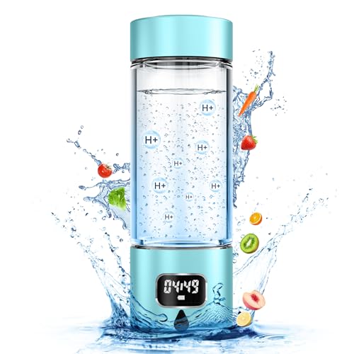 Image of 340ml Portable Hydrogen Water Bottle Generator with PEM-SPE Technology, Glass Exterior & Aluminum Shell, Produces 5000 ppb Hydrogen in 10 Minutes, for Home, Gym, Office & Travel