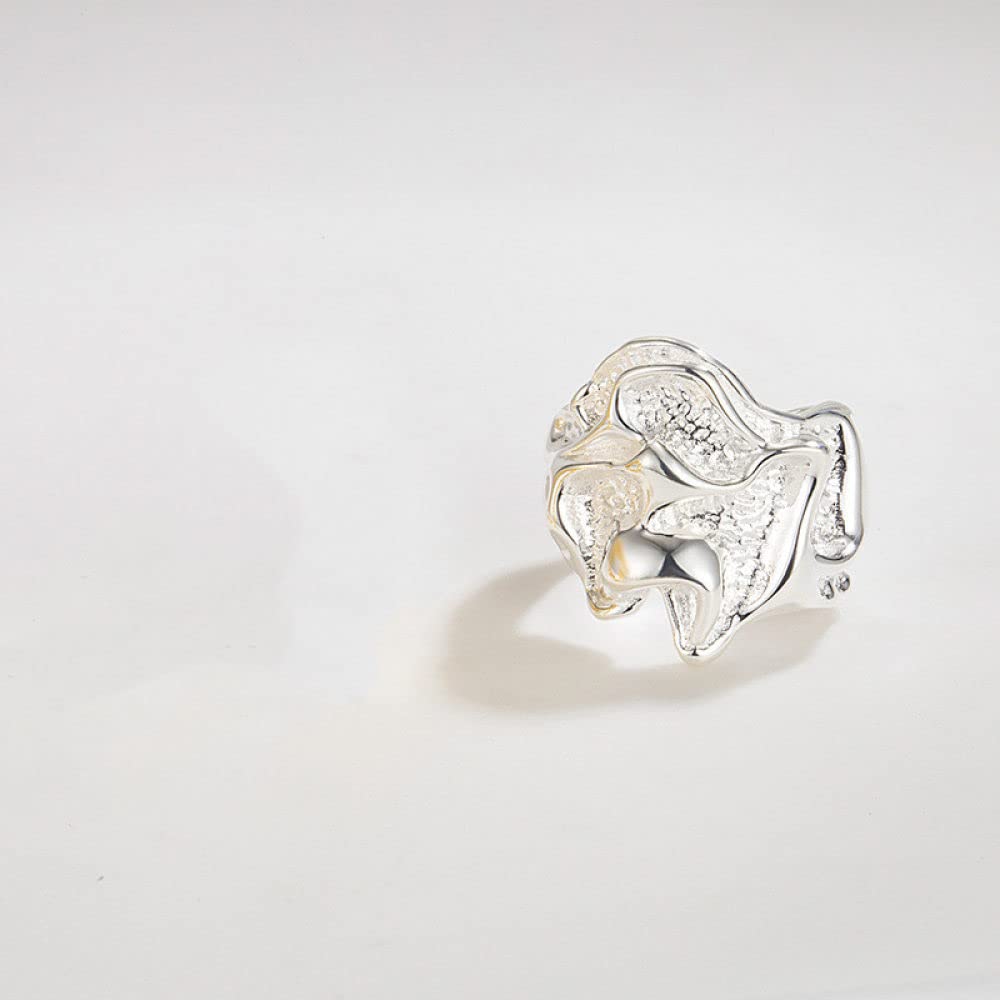HGJH Anello Regolabile,S925 Sterling Silver Rughe Anello Grosso Anelli Regolabili Irregolarità Anello Aperto Anello Dito Indice Anello Eternità Fascino di Nozze Gioielli Regali per Ragazze Signore