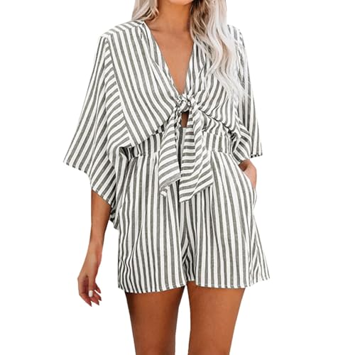 Combinaison rayée à nouer pour femme avec short décontracté chic