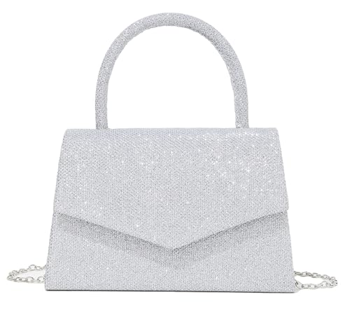 Pochette de soirée enveloppe à paillettes avec anse et chaîne