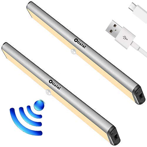 Under Cabinet Lights, 10 LED Motion Sensor Lights, Stick-on Lights to Anywhere Rechargeable LED Lights, Night Light, Led Cabinet Lights,Wireless Led Closet Light, USB Light Otinlai Silver Warm 2 Pack