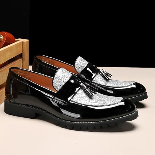 Men's Tassel Loafers – Sparkly Slip-On Dress Shoes with Pointed Toe and Patent PU Upper for Parties, Office, and Formal Events3