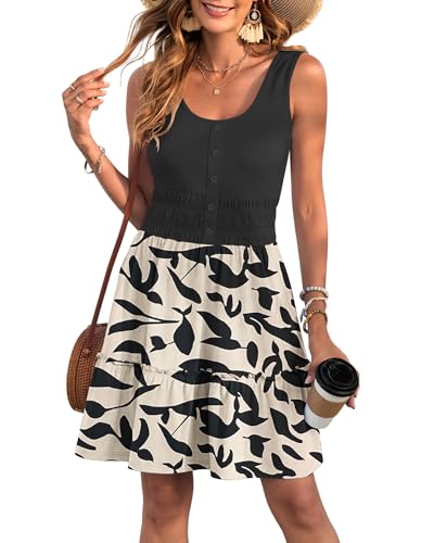 Image of AUSELILY Women Summer Dress Sleeveless Tank Button Down Dresses | Tank button down dress, Empire waist smocked, Casual beach vacation summer dresses with pockets