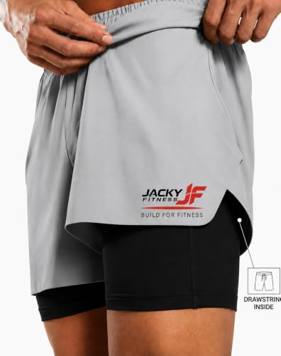 Image of Men's 2-in-1 Dual Layer Workout Shorts with Compression Liner, Phone Pocket, Quick-Dry Athletic Running Shorts for Gym, Training, Sports & Fitness