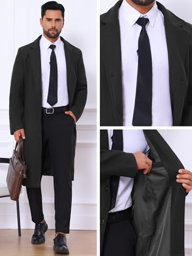 Image of Lars Amadeus Winter Trench Coat for Men's Single Breasted Notch Lapel with Pockets Formal Overcoat