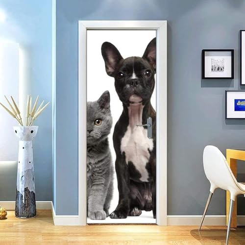 Pegatinas De Puerta 3D Gato Animal 85 X 215 Cm Puerta Del Baño De La Habitación Pegatinas De Vinilo Removibles Carteles Decorativos Mural A Prueba De Agua Escena Del Cartel - Habitació-85032301816131