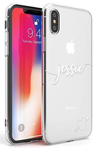 Case Warehouse iPhone XR Nombre Personalizado con Blanco del Monograma del Corazón Funda de Teléfono de Goma Cover Personalizado Linda Moda...