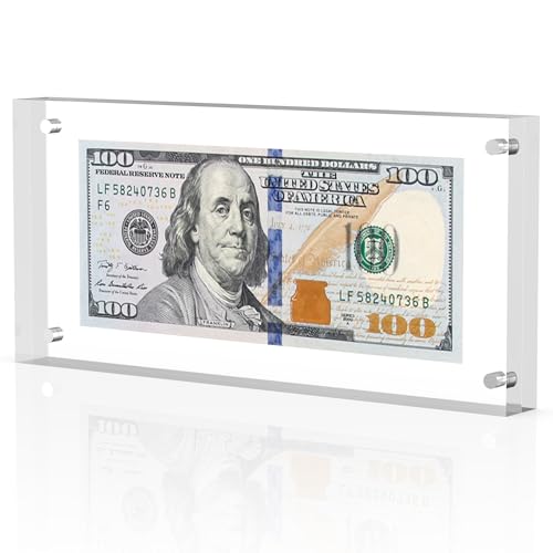 PONNOR Dollar Bill Frame, Acrylic Currency Display Holder, Self Standing Money Frame for Collectors Ticket Protector Photos Display Case