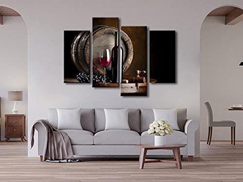 Pyradecor Vintage Canvas Prints Wall Art Red Wine And Grape Fruit Pictures Paintings For Kitchen Living Room Home Decorations Large Modern 4 Piece Stretched And Framed Giclee Food Artwork L #TOP3