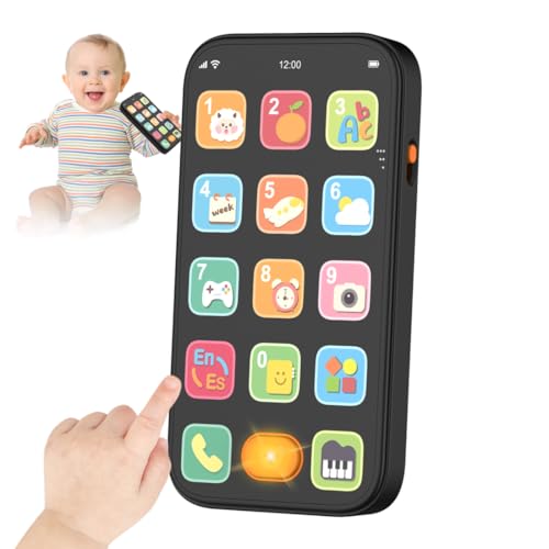 Image of Bilingual Baby Phone with Sounds and Light, English/Spanish, Fun Early Learning Kids Smart Phone Toy for 6-12 Months, Gift for 1 Year Old Boys Girls Toddler Infant, Black