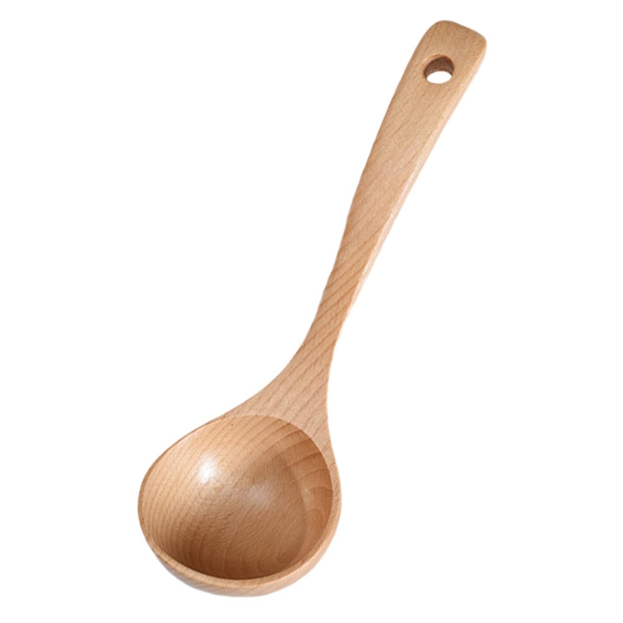 DECHOUS Beech Kitchen Wood Spoon Hot Pot Soup Spoon Food Serving Small Serving Utensil for Asian Meals