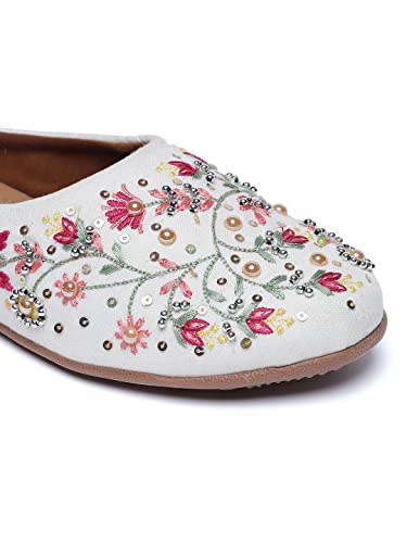 Image of OPIVE's Mehandi Women's Mojari Jutti Ethnic Punjabi Juttis Traditional Flat Embroidered Canvas Fancy Bellies Comfortable Sole for Womens & Girls