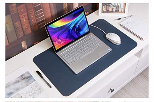 Image of Mouse Pad, Desk Mat, Large Leather Desk Pad, PU pad Waterproof Mouse Pad for Laptop, Office Table Protector Blotter Best Gifts (60 x 30 cm, Nevy Blue & Orange)