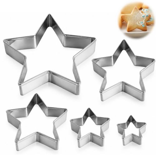 5 Pcs Star Cookie Cutter Set Stainless Steel Star Cutters for Cookies Cake Fondant Pastry and Biscuits Small Pie Cutter Moulds for DIY Baking and Cake Decoration