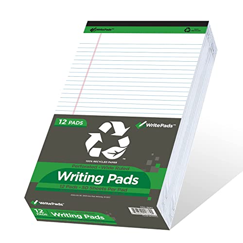KAISA White Legal Pads Writing Pads Recycled Paper, 8.5"x14" Wide Ruled Lined Paper Perforated 50 sheets Hard Back Notepads Large Legal Pad Writing Tablet For Office Supplies (White 12pads)