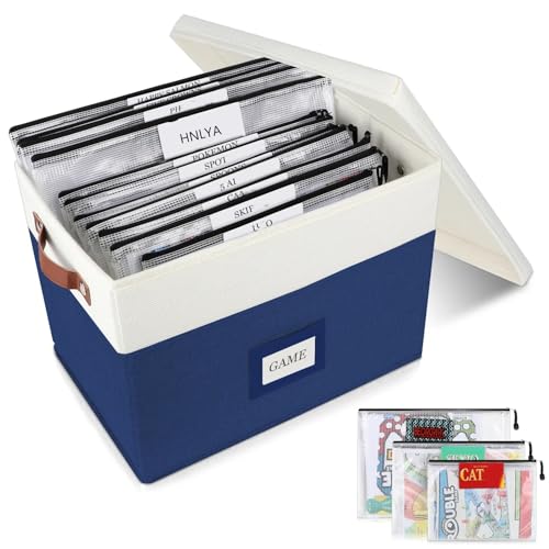 HLWGOG Board Game Storage with 12pcs Zipper Bags and Writable Stickers, Board Game Organizers Storage with Lid for Office Supplies, Puzzles, Video Game, Craft Product (1-Pack Large)