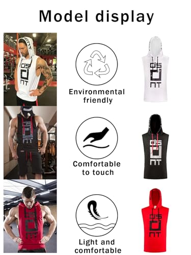 Men's Athletic Sleeveless Hoodie Tank Top, Moisture-Wicking Fabric, 3 Colors, Gym Training Wear Multicolor4