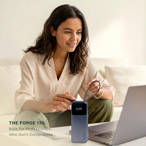 Image of GRAVL Forge 130, 20000mAh Laptop Power Bank, 130W Fast Charging, iPhone Android, Flight Safe, Type-C Cable, Smart Display (Gray)