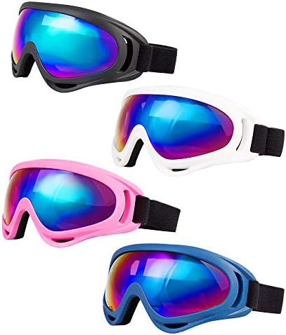 LJDJ Ski Goggles, Pack of 4 - Snowboard Adjustable UV 400 Protective Motorcycle Goggles Outdoor Sports Tactical Glasses Dust-proof Combat Military Sunglasses for Kids, Boys, Girls, Youth, Men, Women