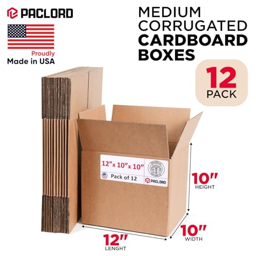 Image of Medium Cardboard Boxes 12 inchL x 10 inchW x 10 inchH (Pack of 12) - USA-Made Packing Boxes for Moving, Shipping, or Storage - USPS, UPS, FedEx Approved - Professional Packing Supplies for Moving