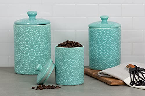 Image of 10 Strawberry Street Embossed Ceramic Kitchen Canister Set, Set of 3, Tide Blue