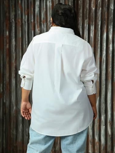 Image of High Star Women Solid Cotton Oversized Fit Collar Long Sleeve Shirts 76