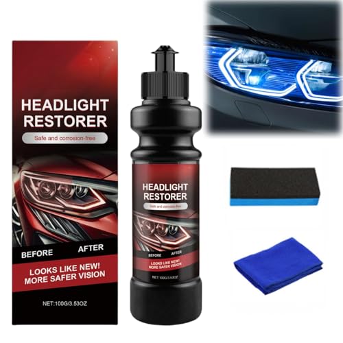 100g Headlight Restoration Kit,Headlight Restorer Cleaner Polish,Easy to Use Headlight Polishing Compound,Professional Car Light Cleaning Kit,Car Headlamp Restoration Kit with towel and Sponge