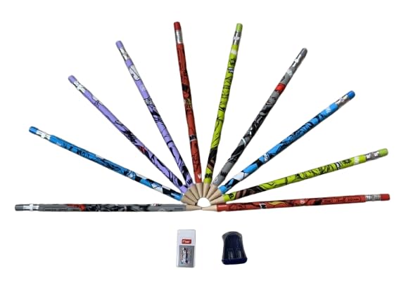 Image of Flair 2.0mm Mechanical Multicolor Extra Dark 2B Pencils| Mickey & Friends Play+Princess+Thrill Characters- 10 Eachx3= 30 Pencils| Wood Free Writing|1 Big Sharpner & 1 Eraser With Each Pack| Refillable