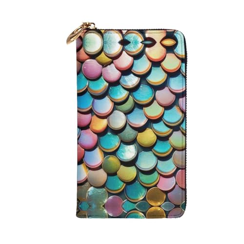 Women's Long Cash Wallet, PU Leather Elegant Clutch Change Purses with Zipper, Travel, Gifts (Fish Scale Print)2