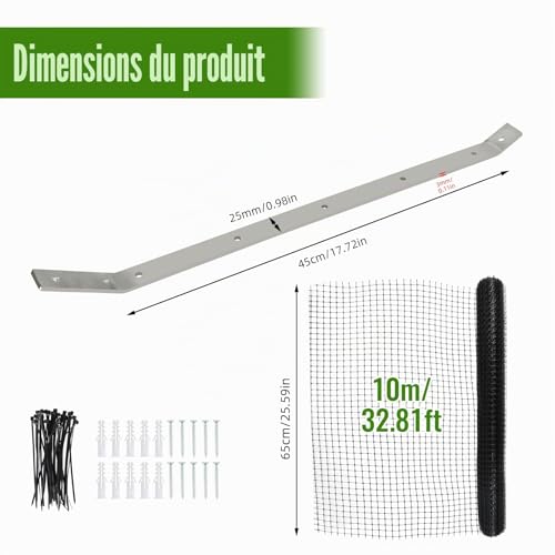 Clôture anti-chat, supports murales inoxydables pour enclos Catio, barrière anti-escalade, rouleau de clôture en maille de 10 m x 67 cm, clôture en maille pour animaux découpable, clôture intempéries – vue 2