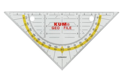 KUM AZ208.19.16-T - Geometriedreieck 16 cm, abheftbar, transparent, 5er Multipack, Schulmaterial, Geodreieck